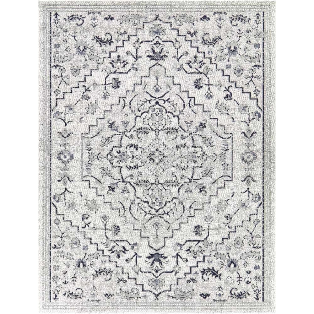 Hampton Bay Cream 8 ft. x 10 ft. Traditional Medallion Indoor/Outdoor ...
