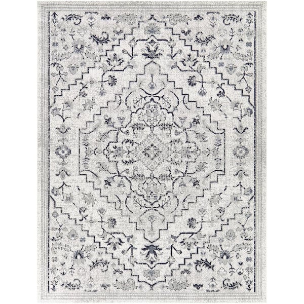 Hampton Bay Cream 9 ft. x 12 ft. Traditional Medallion Indoor/Outdoor Area Rug
