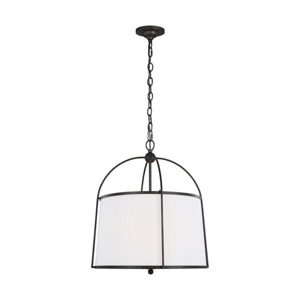 Generation Lighting Stonington 2-Light Smith Steel Chandelier with White Linen Shade
