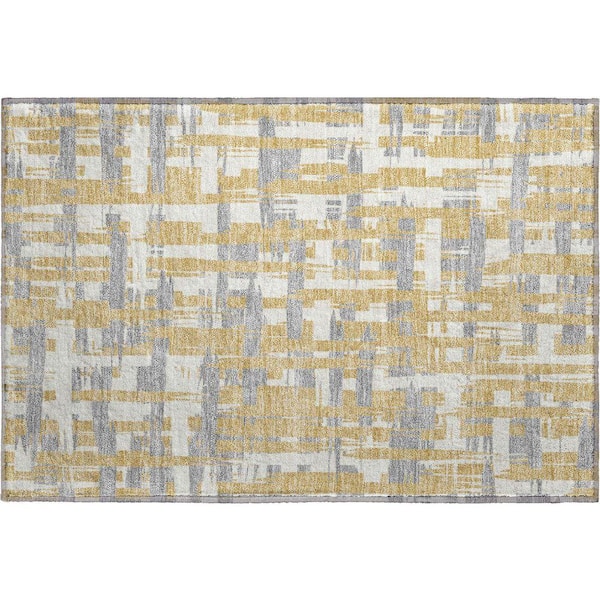 Mayfield Premium Machine Washable Abstract AMF1849 Gold 2 ft. x 3 ft. Area Rug