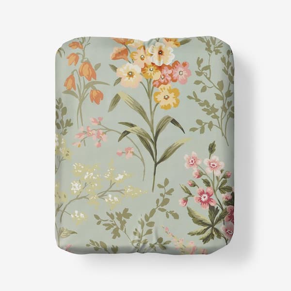 The Company Store Legends Hotel Sage Green Blooming Elegance Wrinkle-Free Sateen King Fitted Sheet