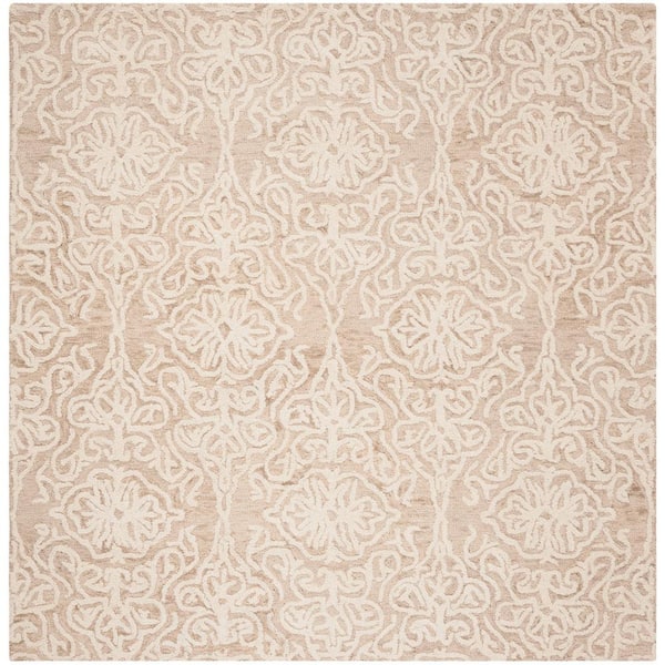 SAFAVIEH Blossom Beige/Ivory 4 ft. x 4 ft. Floral Damask Geometric Square Area Rug