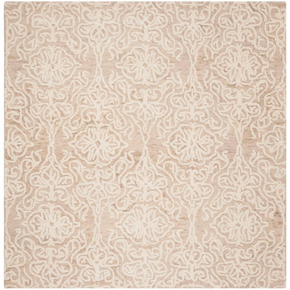Ivory Floral Handmade Wool Square Area Rug