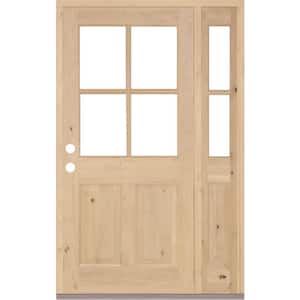 50 in. x 80 in. Knotty Alder Right-Hand/Inswing 4-Lite Clear Glass Unfinished Wood Prehung Front Door/Right Sidelite