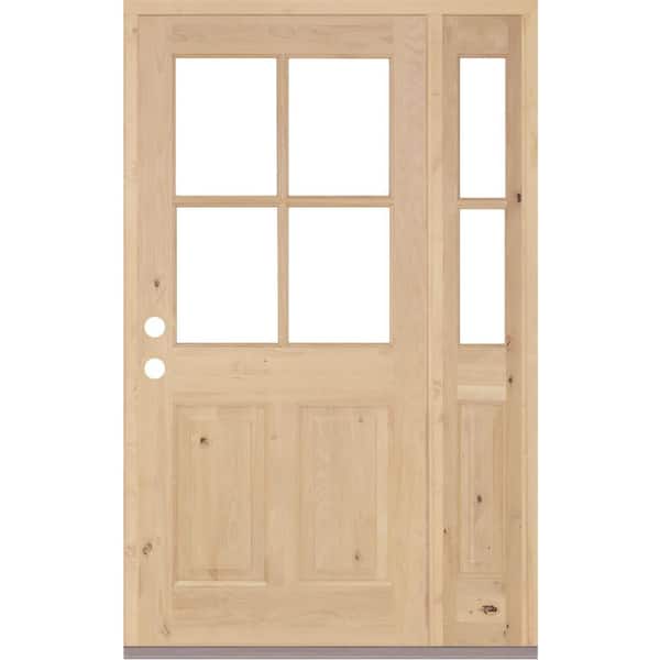 Krosswood Doors 50 in. x 80 in. Knotty Alder Right-Hand/Inswing 4-Lite Clear Glass Unfinished Wood Prehung Front Door/Right Sidelite
