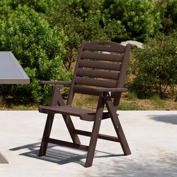 Laguna Outdoor Patio Folding Highback Dining Chair w/ Adjustable Recline in Dark Brown