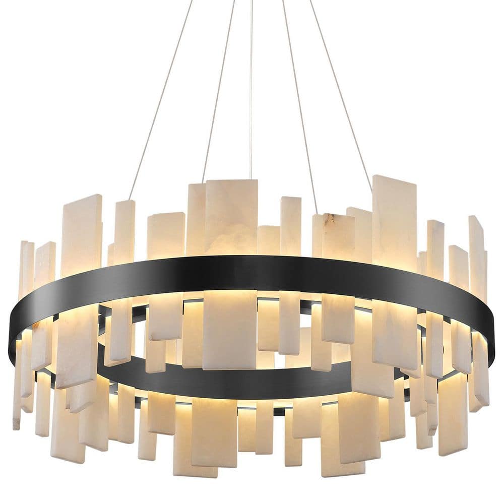 Modern Alabaster 31 in. 1-Light Dimmable Integrated LED Black Drum Chandelier for Dining Room, Living Room price history on PriceWatchPro