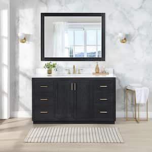 Gazsi 60S in.W x 22 in.D x 34 in.H Bath Vanity in Black Oak with Grain White Composite Stone Top and Mirror