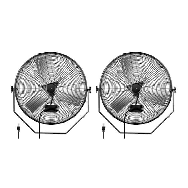 24 in. 3-Speed Oscillating High Velocity Black Indoor Metal Wall Mount Fan for Warehouse, Workshop, Factory, Basement