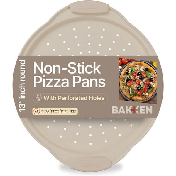 Round Perforated Carbon Steel Pan with Non-Stick Marble Coating, Durable, and Easy Cleanup White