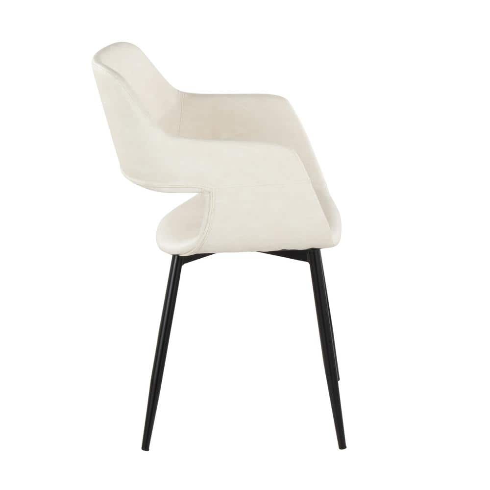 Cream Faux Leather Low Arm Chair with Black Metal Legs