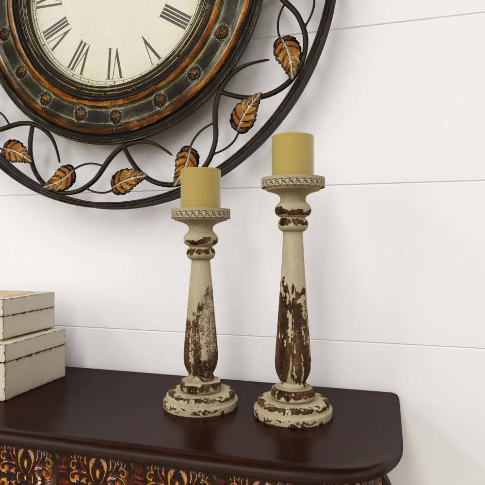 Winter Elegance Wood Candle Lantern Set, Rustic Brown, 17"
