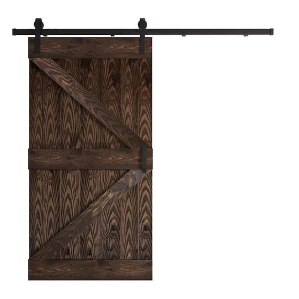 COAST SEQUOIA INC Coast Sequoia Embossing K Series 42 in. x 84 in. Kona Coffee Knotty Wood Sliding Door with Hardware Kit