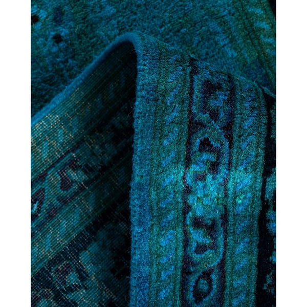 Overdyed Blue 2 ft. x 19 ft. Solid Wool Indoor Runner Rug