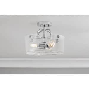 Shirwell 13.5 in. 3-Light Chrome Round Semi-Flush Mount, Modern Ceiling Light with Clear Glass Drum Shade