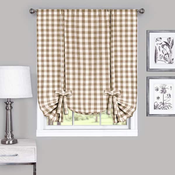 ACHIM Buffalo Check 42 in. W x 63 in. L Polyester/Cotton Light Filtering Window Panel in Taupe