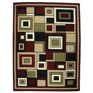 Nairobi Collection Boxes Red 3 ft. x 5 ft. Polypropylene Area Rug