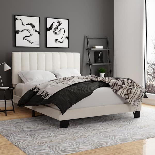 Hillsdale Furniture Crestone Upholstered Adjustable Height Queen Platform Bed, Cream