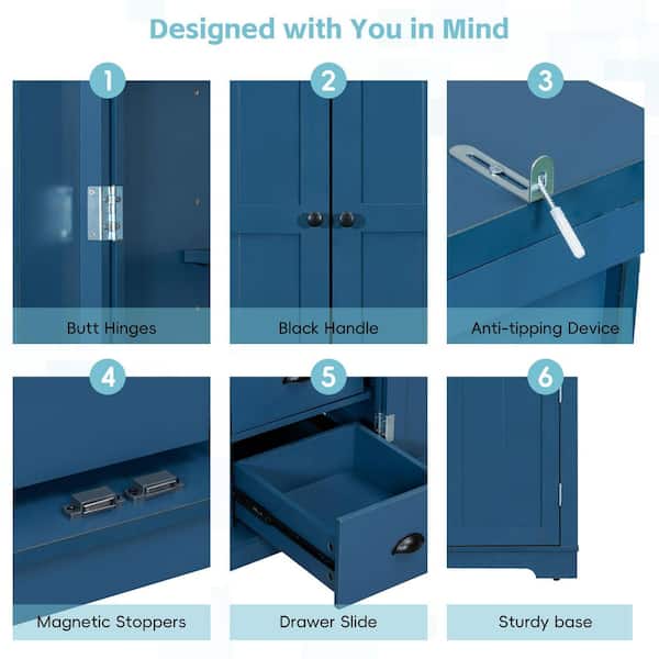 COWLOWN 42 in. W x 20 in. D x 72 in. H Blue Linen Cabinet Kitchen