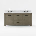 Aberdeen 72 in. W x 34 in. H Vanity in Gray with Marble Vanity Top in Carrara White with White Basins