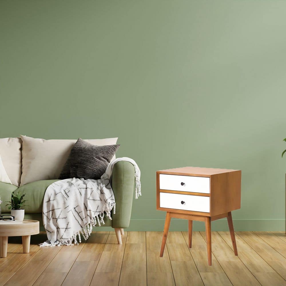 Mid-Century Light Brown 2-Drawer Modern Design Nightstand