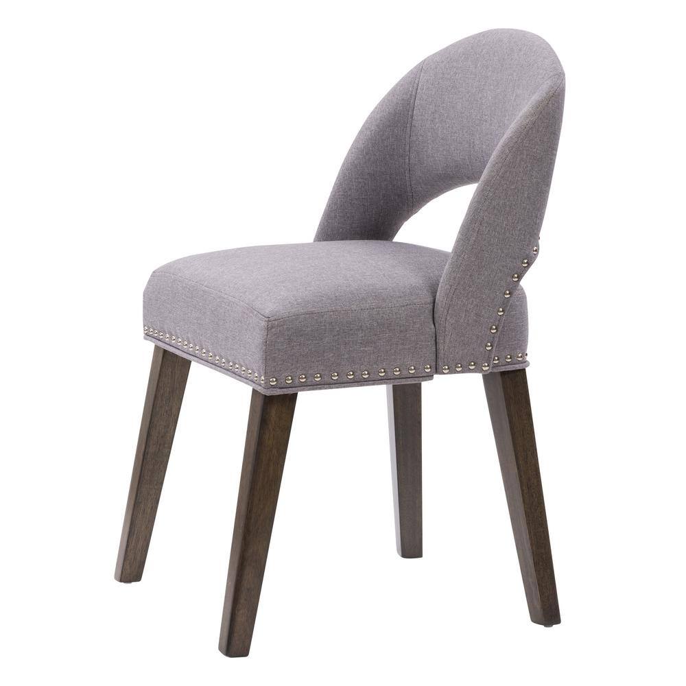 Gray Upholstered Low Back Side Chair with Wood Legs