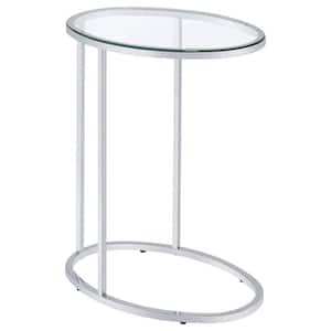 11.25 in. Chrome and Clear Oval Glass Snack Table