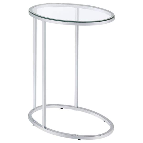 Coaster 11.25 in. Chrome and Clear Oval Glass Snack Table
