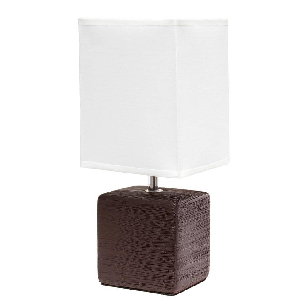 Petite Brown Faux Stone Table Lamp with White Fabric Shade