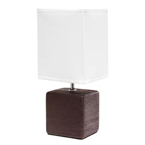 11.8 in. Brown Faux Stone Table Lamp with White Fabric Shade