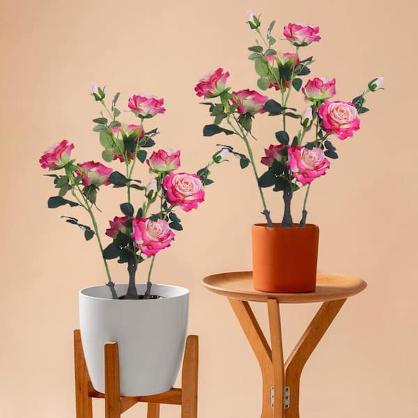 2.3 ft. Pink 2-Pieces Artificial Peony Flower Trees, Faux Peony Plant in Black Pot