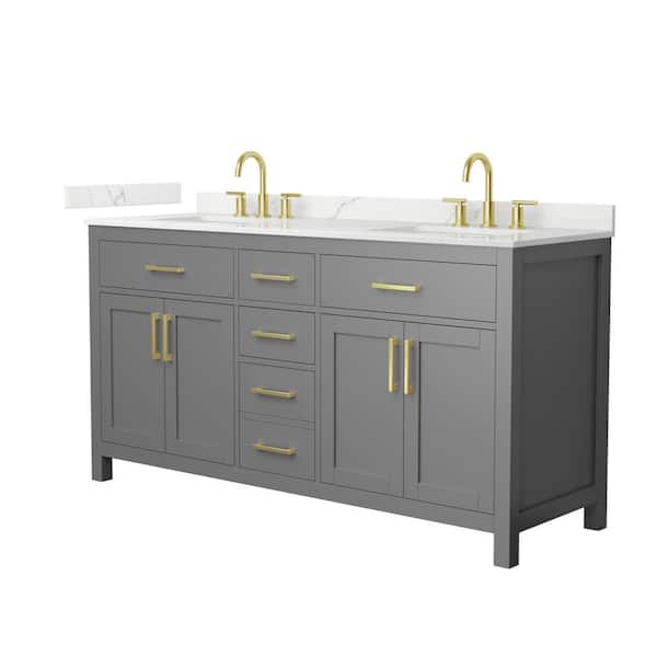 Beckett 66 in. Double Freestanding Dark Gray Bath Vanity with Giotto Quartz Top