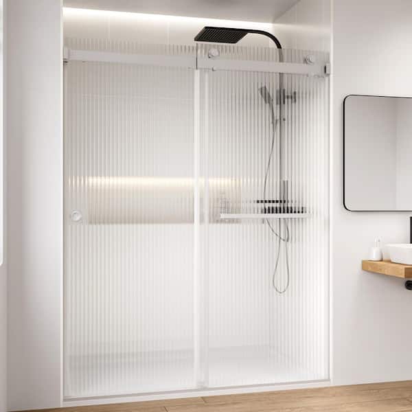 Fluted / Reeded Glass 66 in. W x 76 in. H Double Sliding Frameless Bath Shower Door in Brushed Nickel