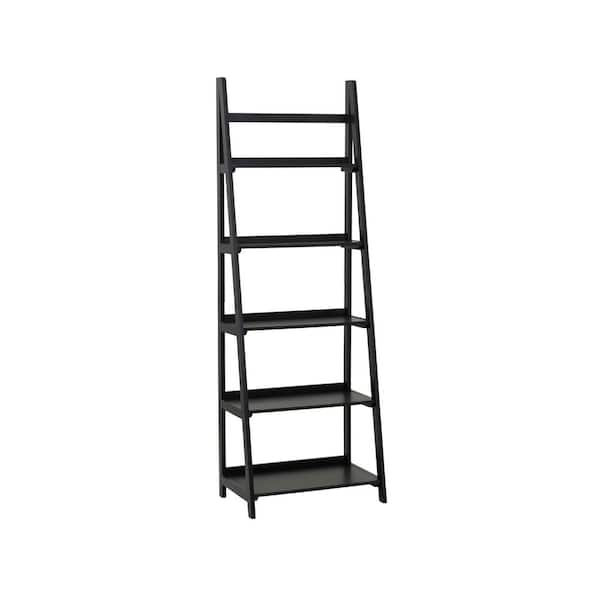 Linon Home Decor Breville 72 in. Tall Black Wood 5-Shelf Ladder Bookcase