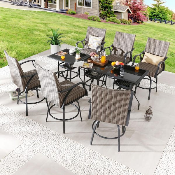 Patio Festival 9-Piece Wicker Bar Height Outdoor Dining Set
