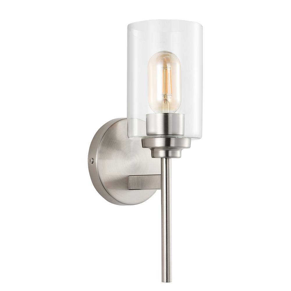 Nickel Cylinder Industrial Vanity Sconce with Clear Glass