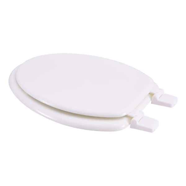 M*  EZ-FLO Elongated Wood Toilet Seat with Lid in White 65907 - The