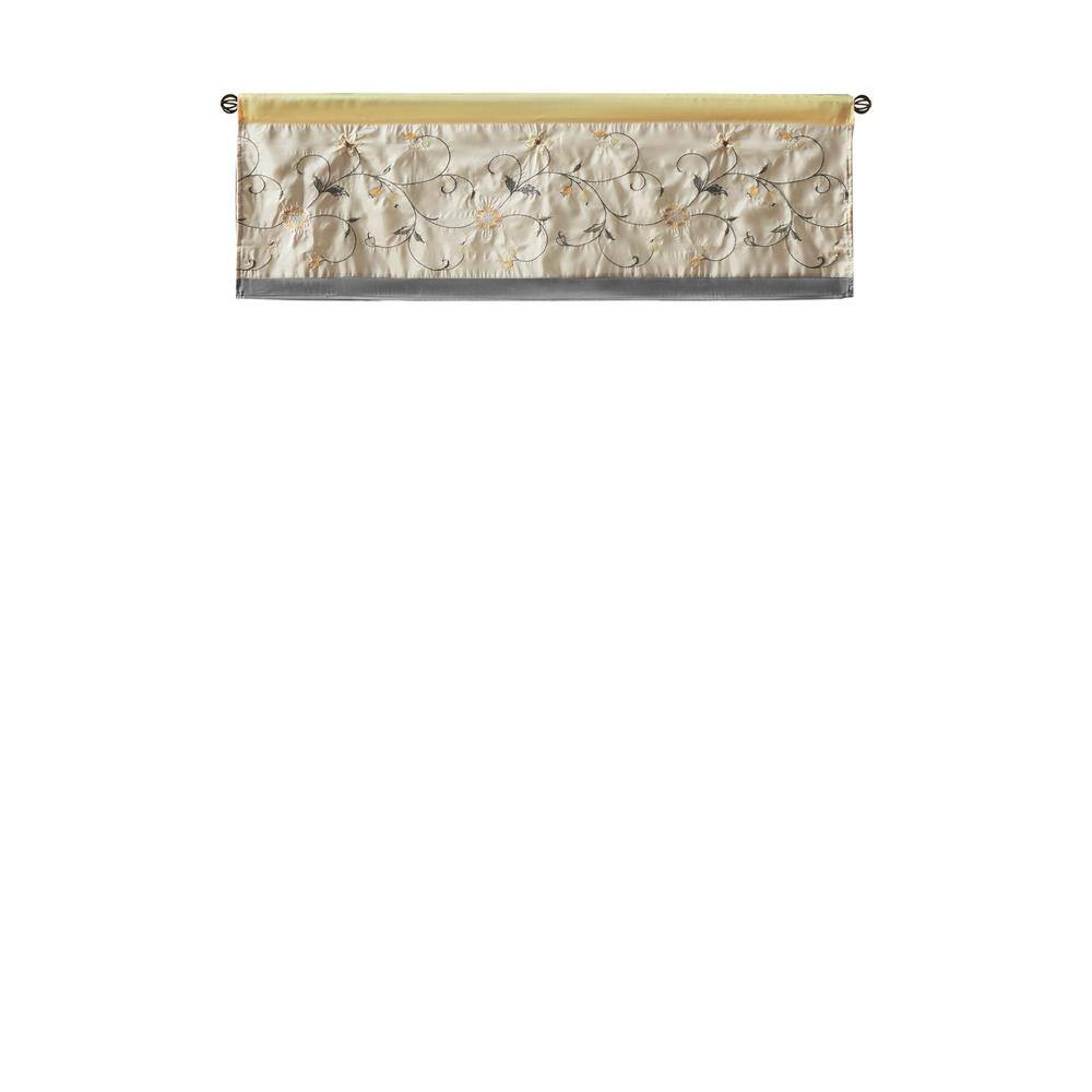 Yellow Floral Embroidered Rod Pocket Window Valance