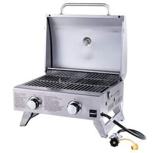 20,000 BTU Portable Propane Grill in Stainless Steel with Top Thermometer and Extra Flame Rod