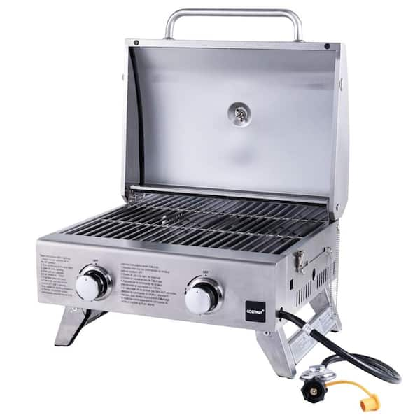 Costway 20,000 BTU Portable Propane Grill in Stainless Steel with Top ...