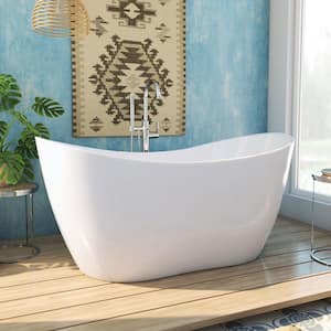 Nile 59 in. x 28 in. Acrylic Flatbottom White Bathtub with Chrome Drain
