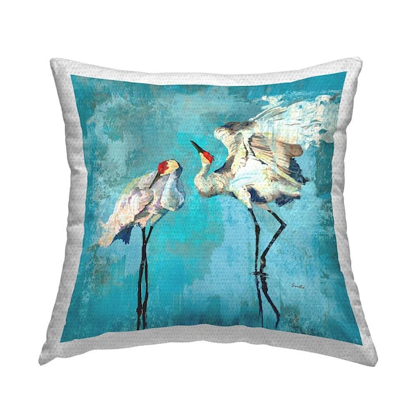 Abstract Blue Cranes Blue Square Outdoor Throw Pillow