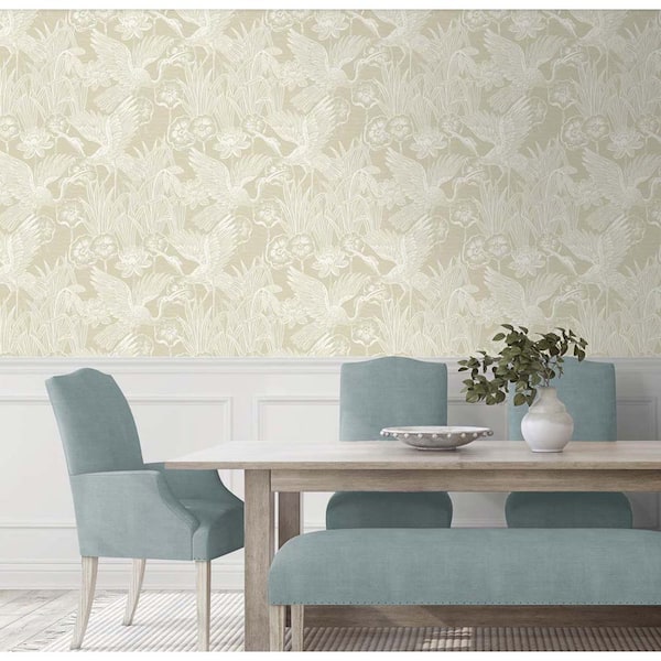 57.5 sq. ft. Shore Marsh Cranes Nonwoven Paper Unpasted Wallpaper Roll