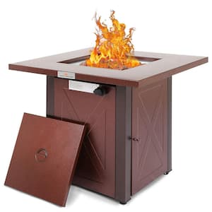 28 in. Burgundy Metal Outdoor Propane Fire Pit Table with Adjustable Flame