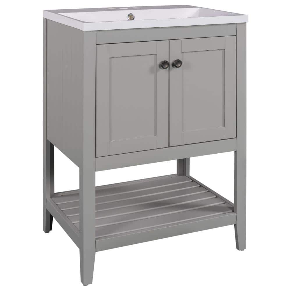 24 in. W x 17.8 in. D x 33.6 in. H Sleek Bath Vanity in Gray with White Cer