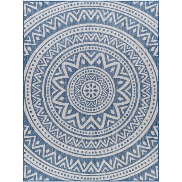 Livabliss Long Beach Blue/Gray Medallion 5 ft. x 7 ft. Indoor/Outdoor Area Rug