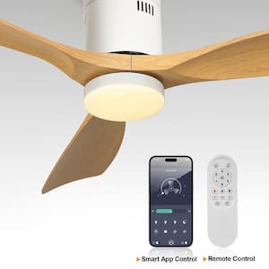 52 in. Smart Indoor Modern Wood Low Profile Propeller Flush Mount Ceiling Fan with Light Integrated LED Remote Included