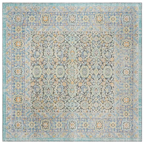 Provance 7 ft. x 7 ft. Blue/Green Border Oriental Square Area Rug