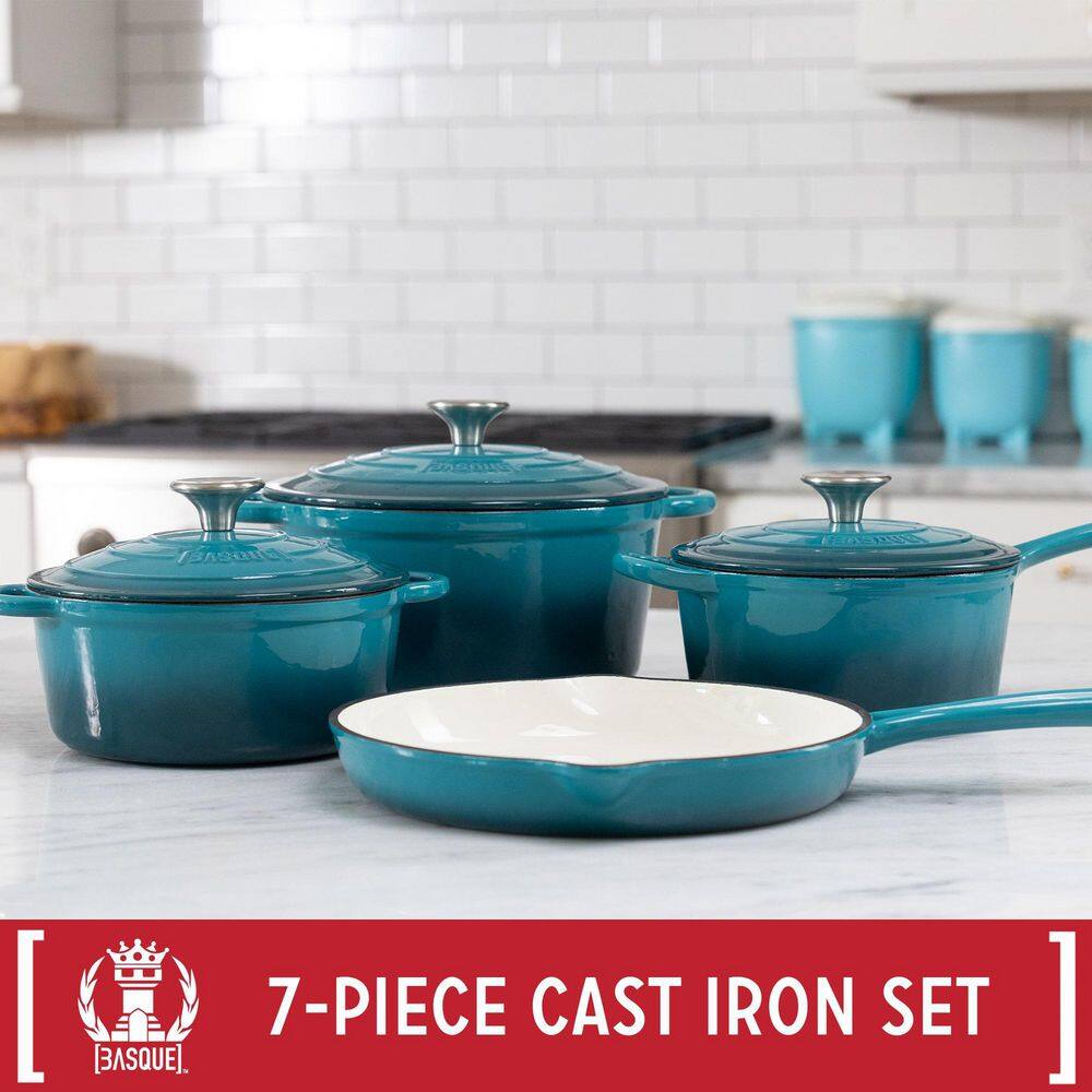 Biscay Blue Enameled Cast Iron 7-Piece Cookware Set