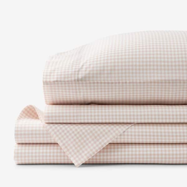 The Company Store Company Kids Ditsy Gingham Pink Organic Cotton Percale Full Sheet Set